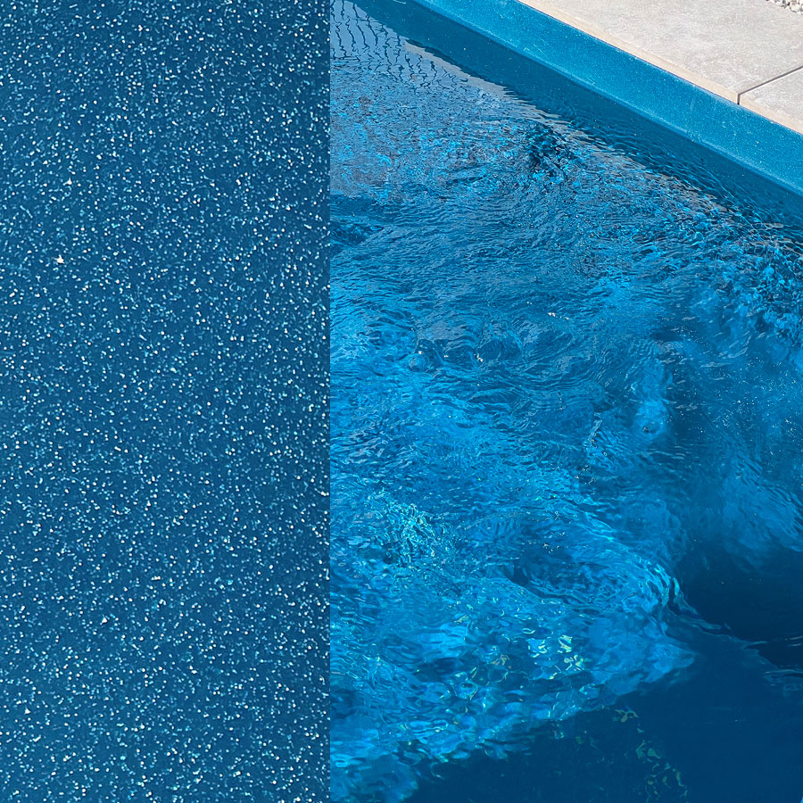 Piscine coque élégante avec revêtement pailleté et eau bleu vif, entourée d'une margelle bien finie créant une atmosphère relaxante pour moments de détente.